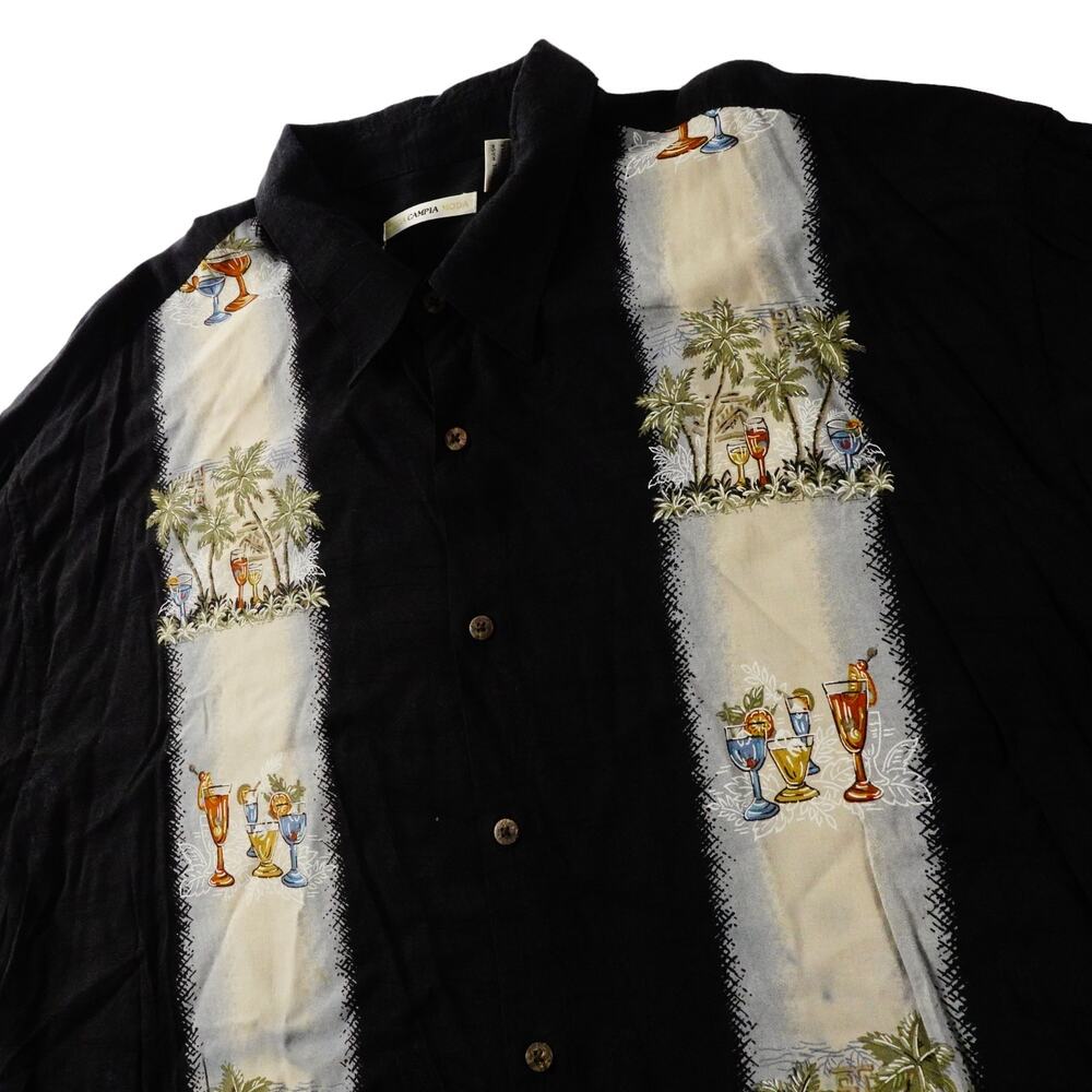 Moda Campia Moda Rayon Drinks Leaf  Hawaiian Button Black Camp Shirt XXL